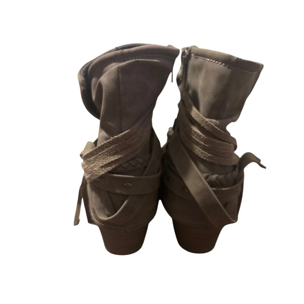 Shimmer by EDL Womens Taupe Brown Boho Slouchy Fringe Ankle Boots Size 5M